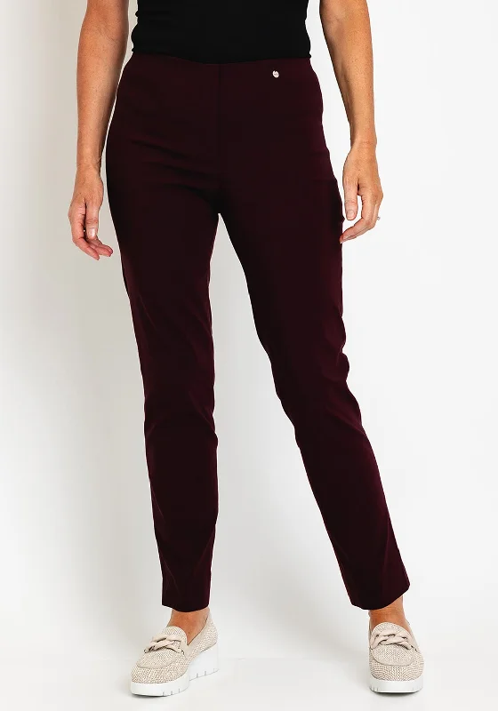 Robell Stretch Slim Fit Trousers, Aubergine Trousers Cargo pockets