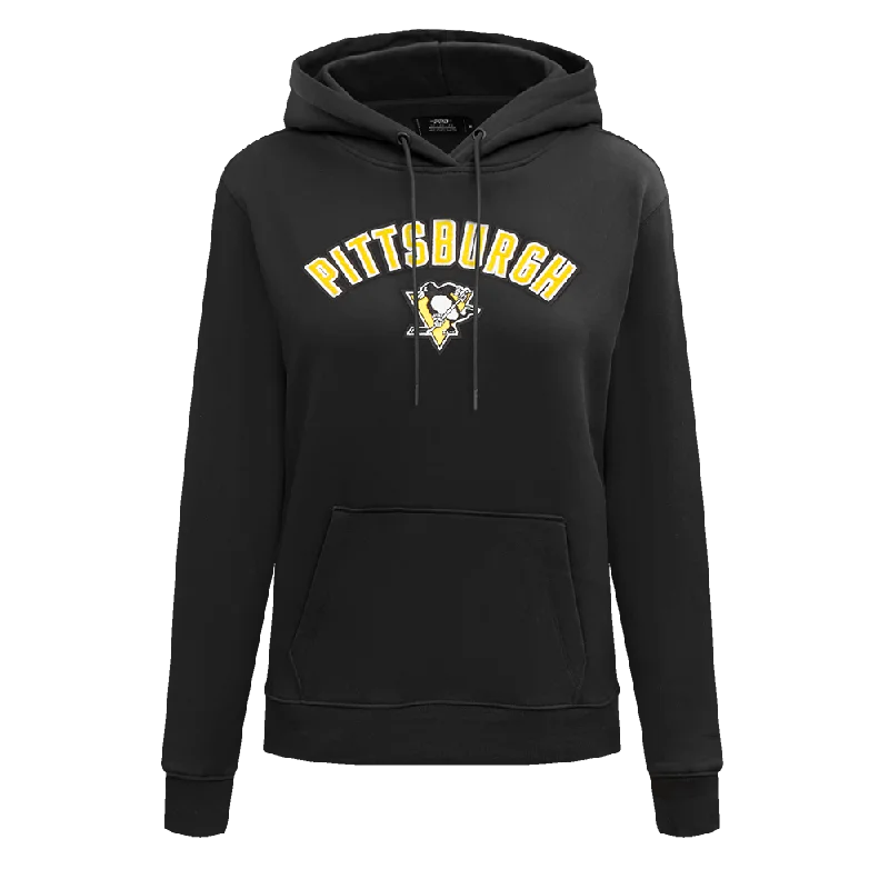 NHL PITTSBURGH PENGUINS CLASSIC WOMEN'S FLC PO HOODIE (BLACK) Hoodie with Ribbed Hem Stretchable Secure