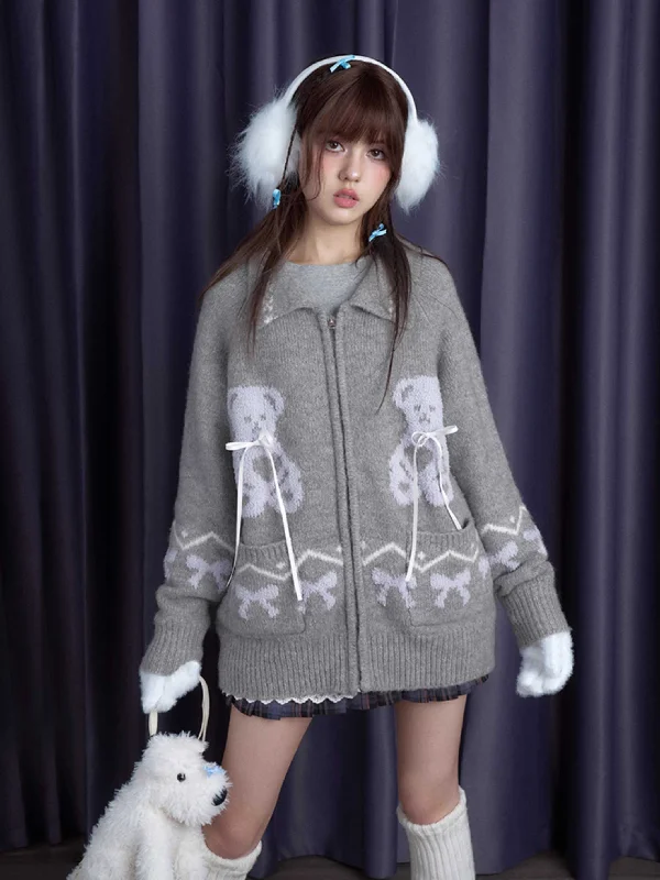 Bear loose sweater【s0000010665】 Cashmere Blend Cotton Blend Poly Blend