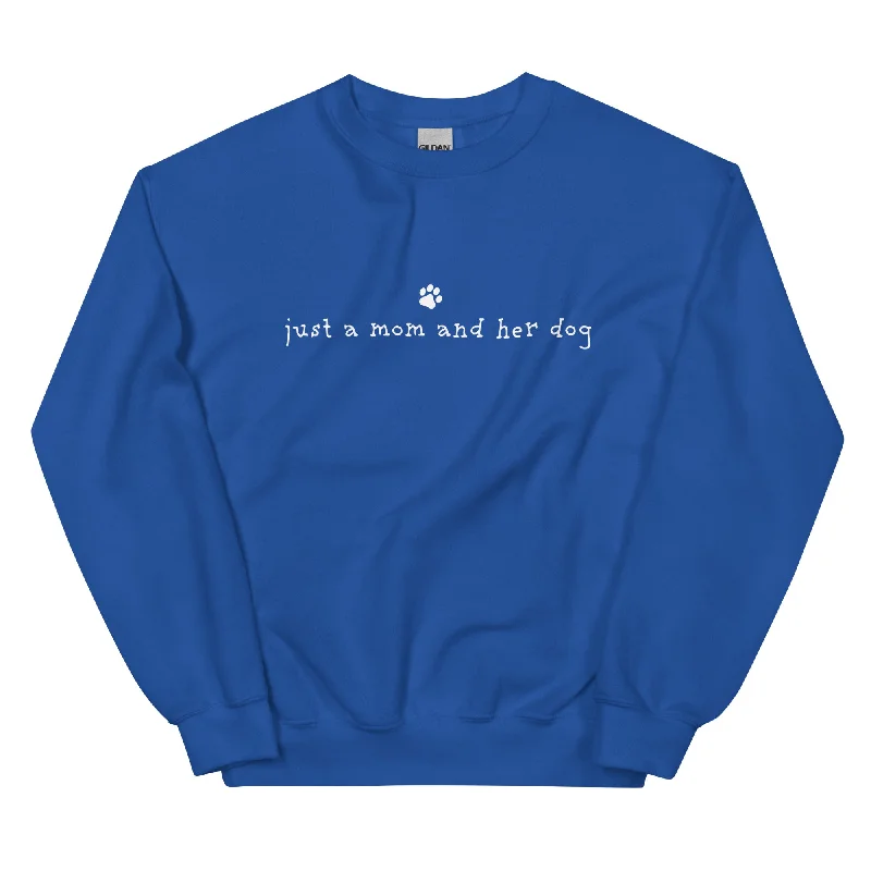 Just A Mom & Her Dog Crewneck Sweatshirt Hoodie with Front Slit Layering Stylish