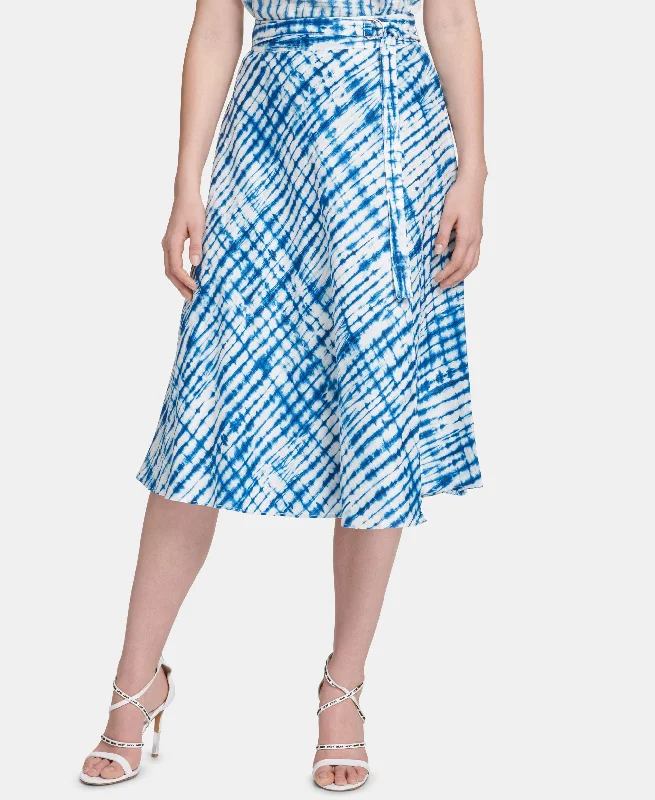 DKNY Linen Belted Midi Skirt floral skirt print