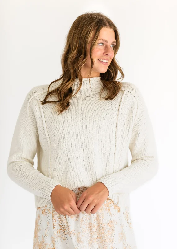 Mockneck Seamed Ivory Sweater - FINAL SALE Bright Pastel Dark