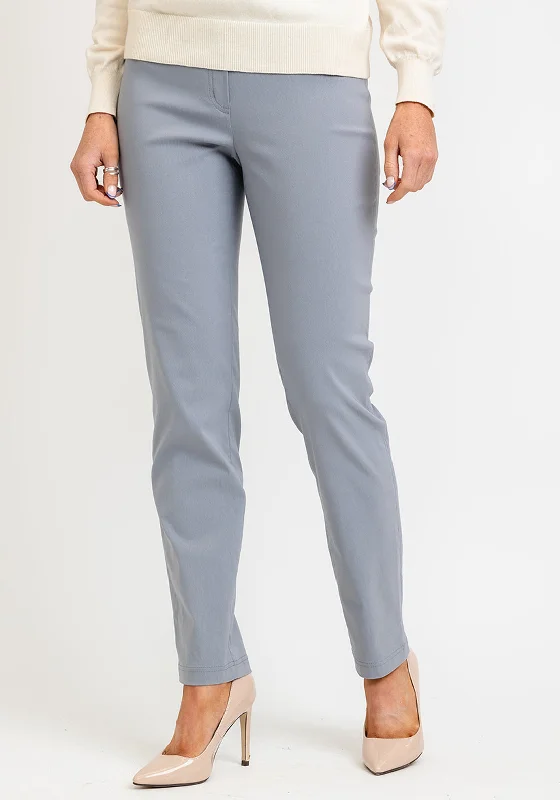 Robell Bella Full Length Slim Leg Trousers, Grey Trousers cozy comfortable