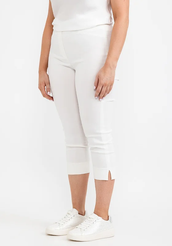 Robell Rose 07 Slim Fit Cropped Trousers, Off White Trousers Satin Smooth