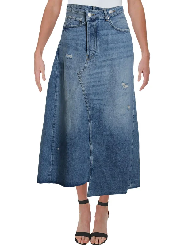 Free People Cotton Asymmetrical Denim Midi Skirt maxi skirt elegant