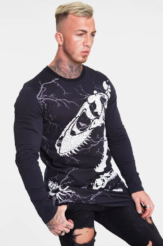 Unisex Dino Bones Long Sleeve Sweatshirt Hoodie with Color Block Contrast Stylish