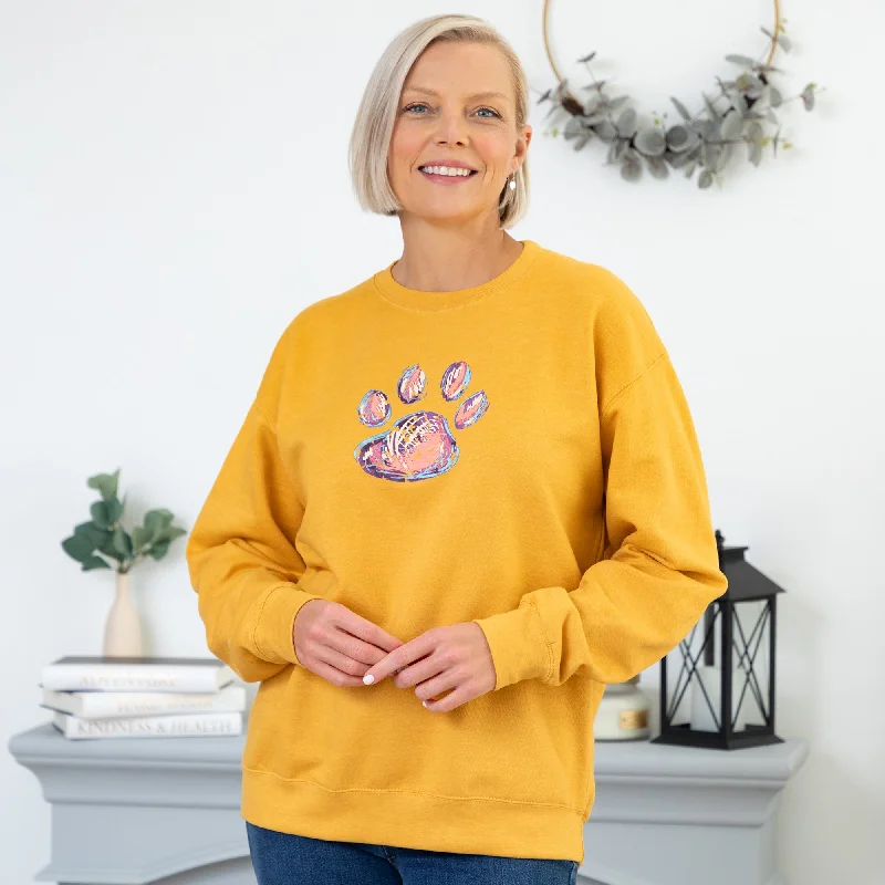 Mixed Media Paw Crewneck Sweatshirt Hoodie with Relaxed Fit Easy Casual