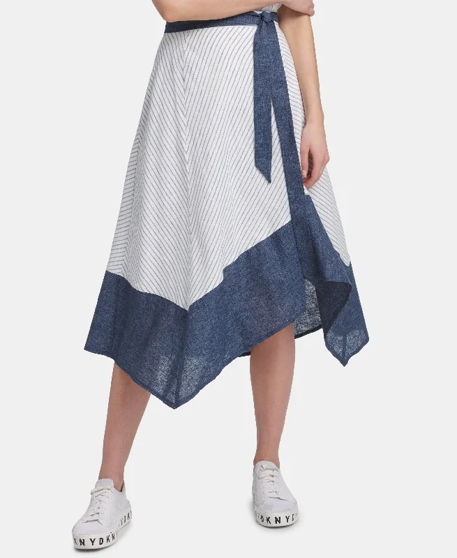 DKNY Striped Asymmetrical Hem Skirt denim skirt trendy