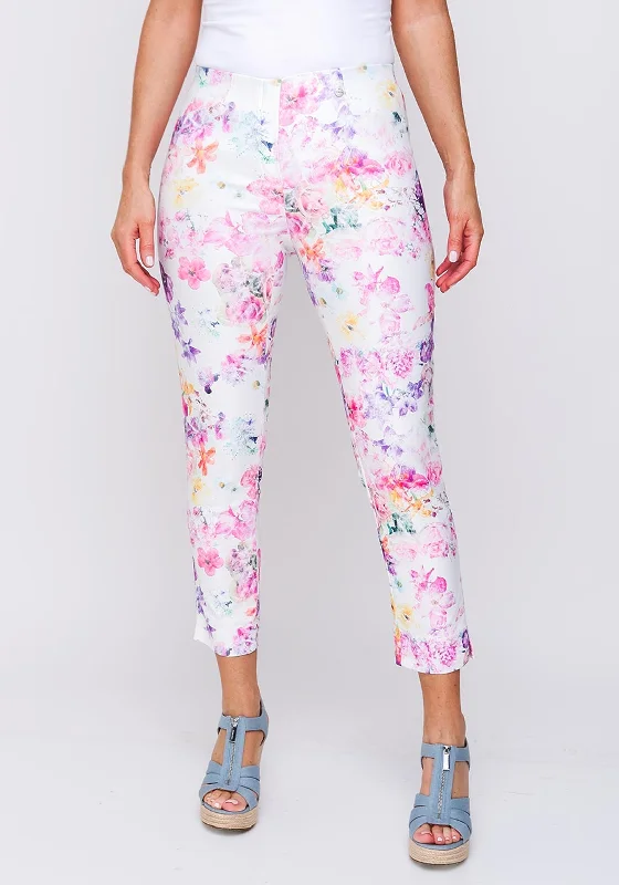 Robell Rose 09 Floral Print Super Slim Capri Trouser, Multi Trousers Harem Relaxed Fit