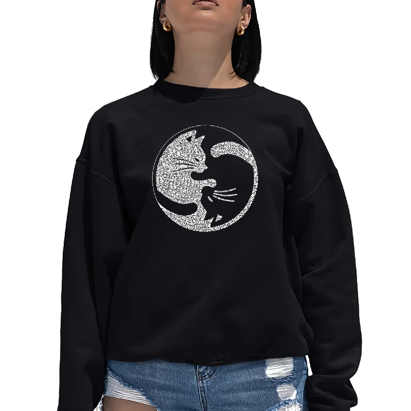 Yin Yang Cat Women's Word Art Crewneck Sweatshirt Cotton Hoodie Fleece Lining Warmth