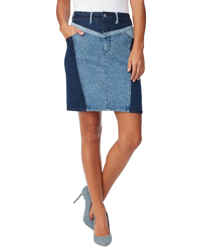 Women's Gloria Vanderbilt x Christian Siriano Patchwork Denim Skirt zip skirt side