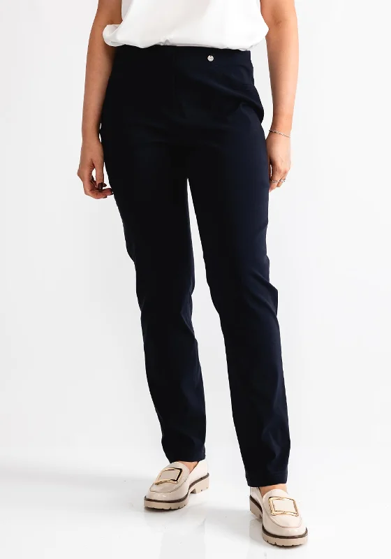 Robell Bella Full Length Stretch Trousers, Navy Skinny Trousers Denim Stretchy