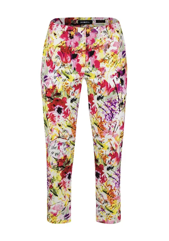 Robell Bella 09 Floral Slim Cropped Trousers, Multi Trousers Denim Distressed