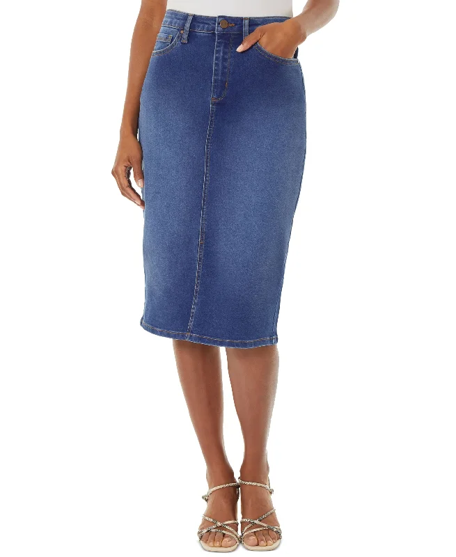 Women's Lexington Front-Slit Denim Midi Skirt vintage skirt charm