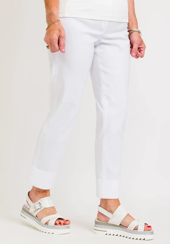 Robell Bella 09 Turn Up Ankle Grazer Trousers, White Trousers Flared Retro