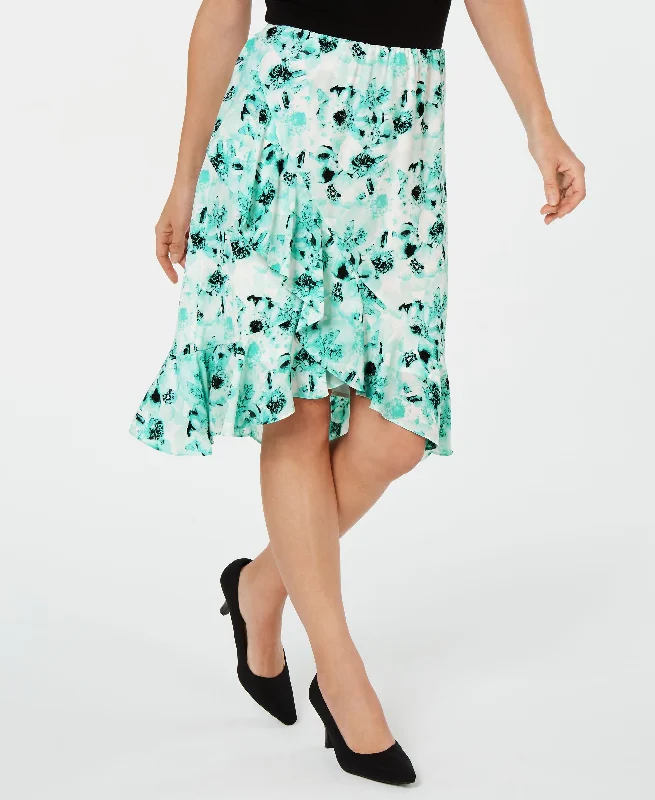 Kasper Ruffled Floral Print Skirt denim skirt durable