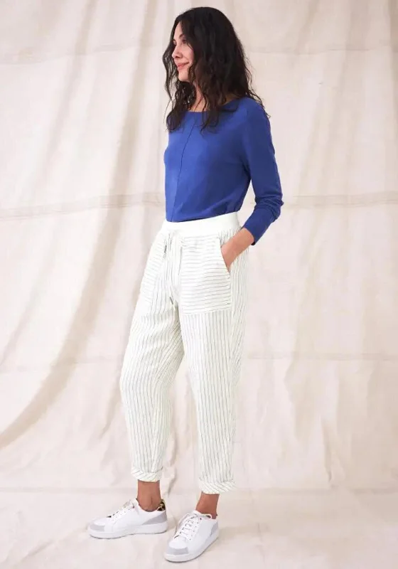 White Stuff Effie Striped Linen Trousers, Ivory & Navy Trousers Spring Floral