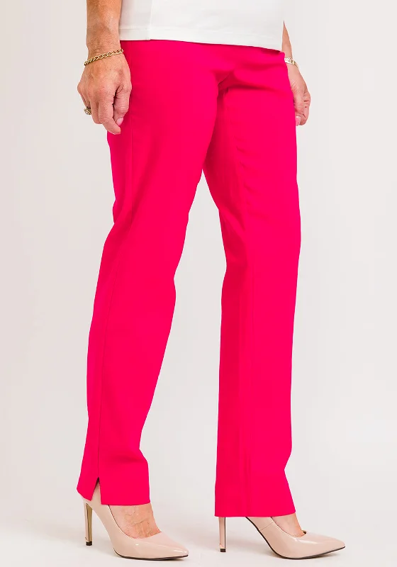 Robell Marie Full Length Stretch Slim Fit Trousers, Raspberry Trousers Tapered Slim Fit