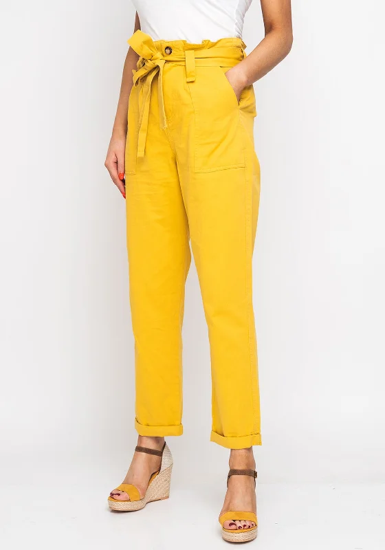 Seventy1 Cotton Paper Waist Cargo Trousers, Yellow Trousers Timeless Classic