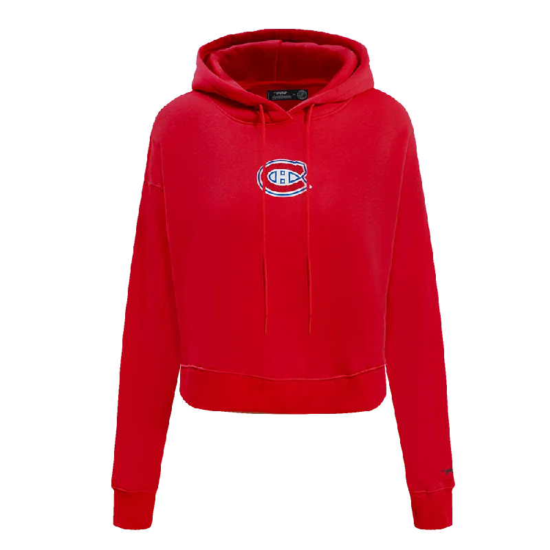 NHL MONTREAL CANADIENS CLASSIC WOMEN'S FLC CROPPED PO HOODIE (RED) Hoodie with Stripes Bold Sporty