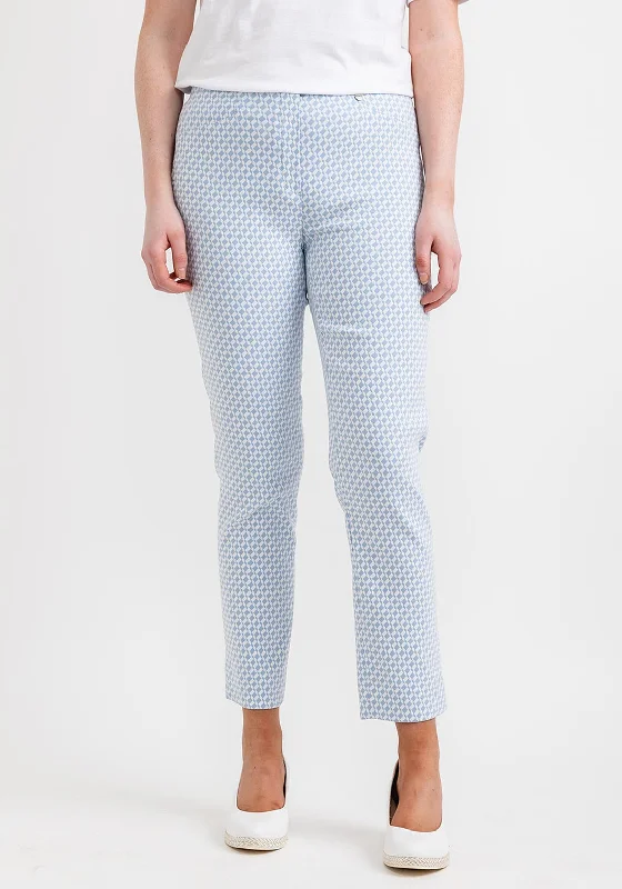 Robell Rose 09 Geo Print Turn Up Ankle Grazer Trousers, Blue Trousers Modern Contemporary