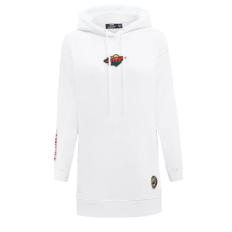 NHL MINNESOTA WILD CLASSIC WOMEN'S FLC HOODIE DRESS (WHITE) Hoodie with Rhinestones Sparkly Elegant