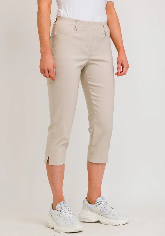 Robell Lexi 07 Slim Fit Cropped Trousers, Beige Trousers Plaid Checkered