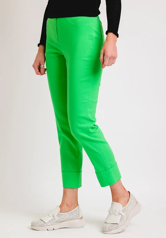 Robell Bella 09 Turn Up Cropped Trousers, Electric Green Trousers Chinos Classic