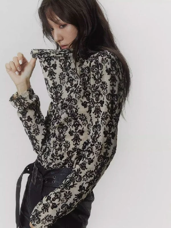 Punk Court Flocking Print Stretch Slim Bottom Sweater【s0000006681】 Beaded Sweater Sequined Faux Fur