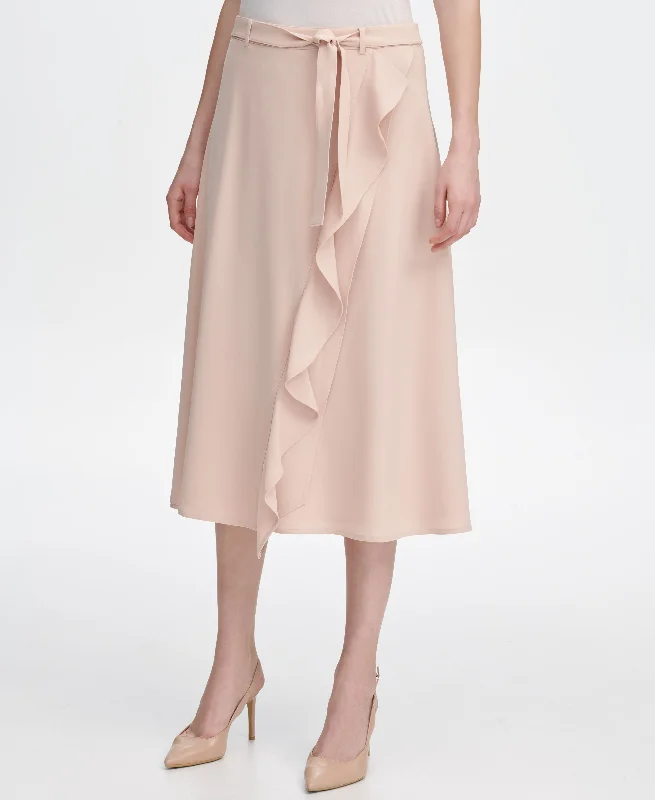 Calvin Klein Ruffled Faux Wrap Skirt chiffon skirt airy