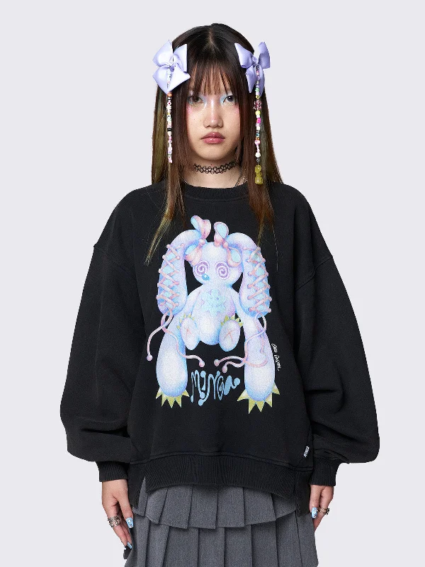 Minga x Ema Gaspar Bunny Graphic Sweatshirt Hoodie with Hem Contrast Bold Stylish