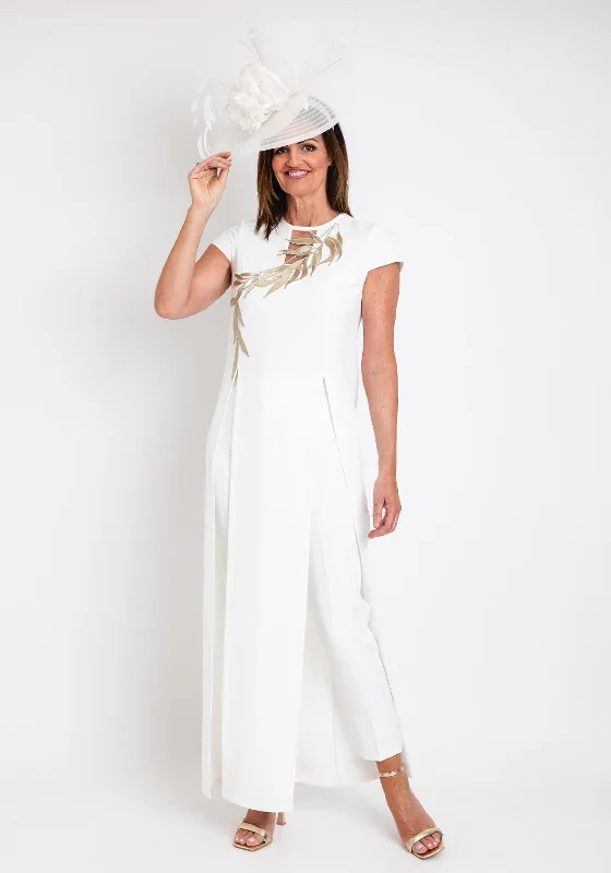 Gabriela Sanchez Long Tunic Top & Trouser Outfit, White Trousers Ceremony Elegant