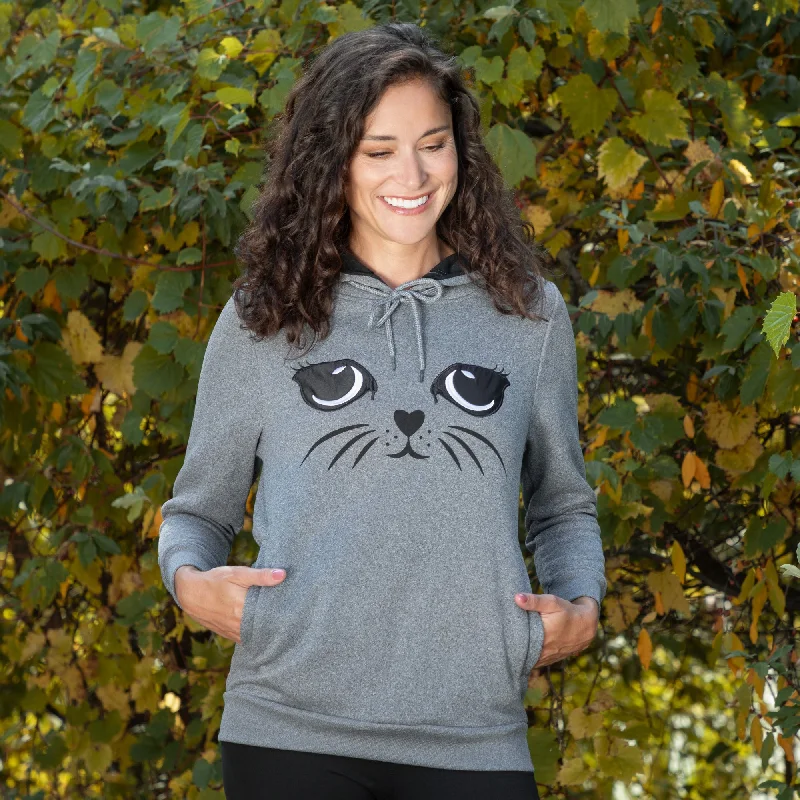 Kitty Face Hooded Sweatshirt Hoodie with Raglan Sleeves Sporty Comfortable