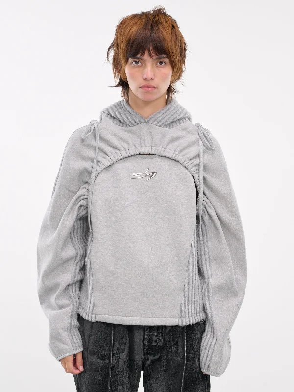 Cut-Out Shirring Hoodie (ATB1193W-GREY) Hoodie with Camouflage Military Edgy