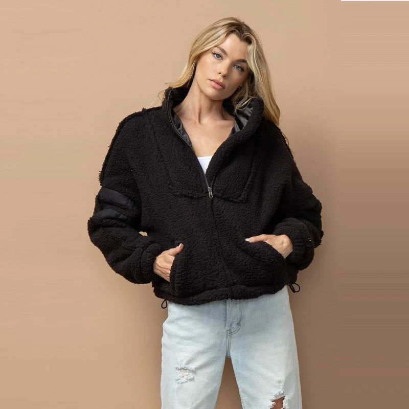 Sherpa Half Zip Sweatshirt Hoodie with Fur Luxurious Winter