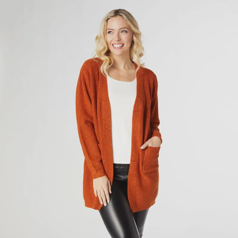 Relaxed Ciana Cardigan with Pocket | Rust Hooded Caped Shawl Collar