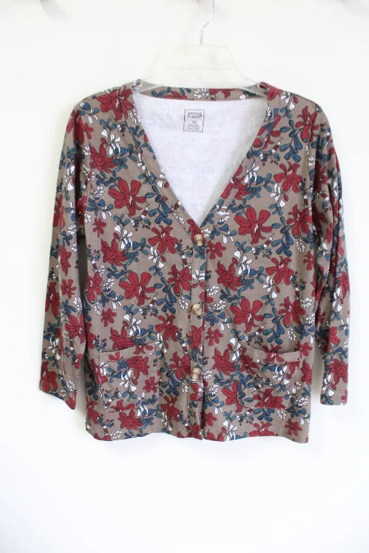 Hasting & Smith Brown Floral Cardigan Top | M Petite Button Cardigan Zip Cardigan Pullover Cardigan