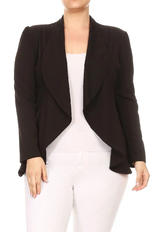 Women's Plus Size Solid Casual Fitted Open Blazer Office Jacket Welt Pockets Slit Pockets Flap Pockets