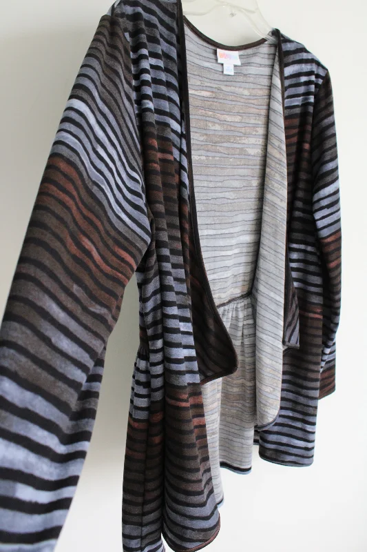 LuLaRoe Blue Black Striped Cardigan | XL Cashmere Blend Cotton Blend Poly Blend