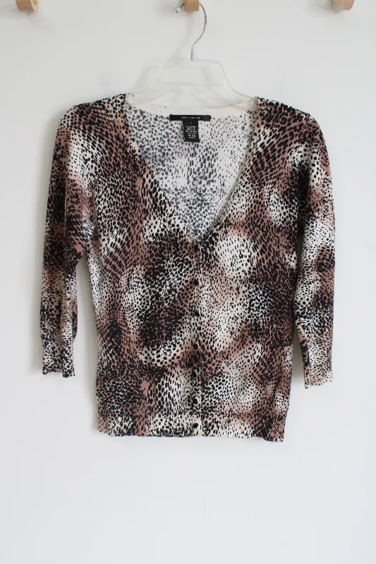 89th & Madison Leopard Print Cardigan | S Herringbone Houndstooth Plaid