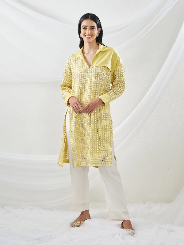 Mirrorwork Panel Tunic with Pant High-Waisted Sale,