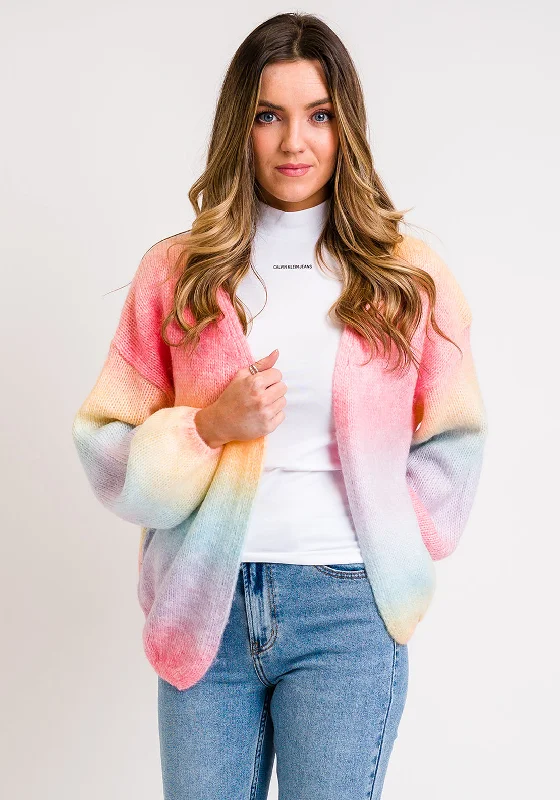 Seventy1 Rainbow Pastel Knit Cardigan, Multi Welt Pockets Slit Pockets Flap Pockets