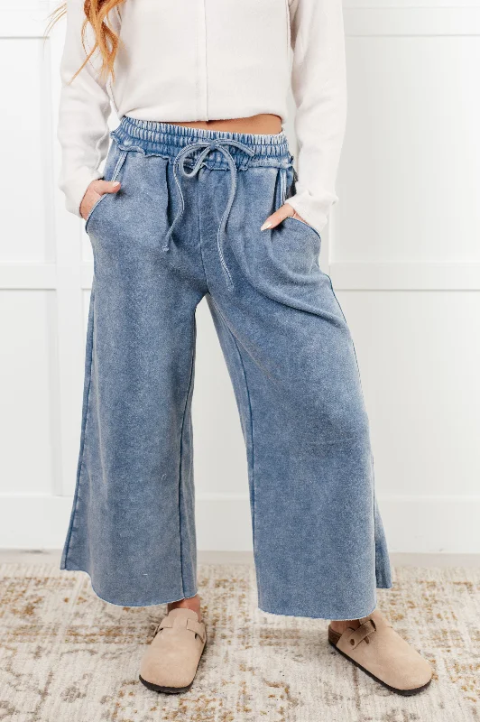 Hazel Blues® |  In or Out Wide Leg Cropped Pants in Dusty Blue Straight Trendy,