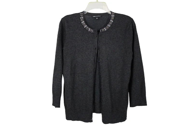 Cable & Gauge Charcoal Gray Cardigan | L Open Front Closed Front Wrap Front