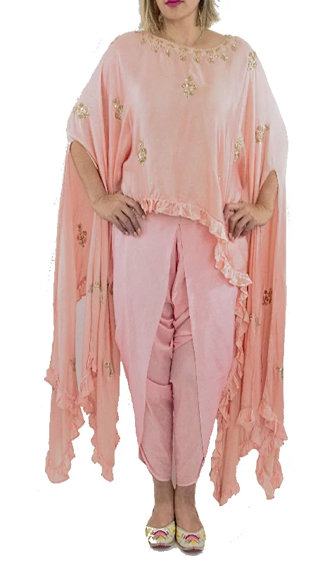 Rose Pink Color Cape Suit With Dhoti Pants Comfort Jeans,