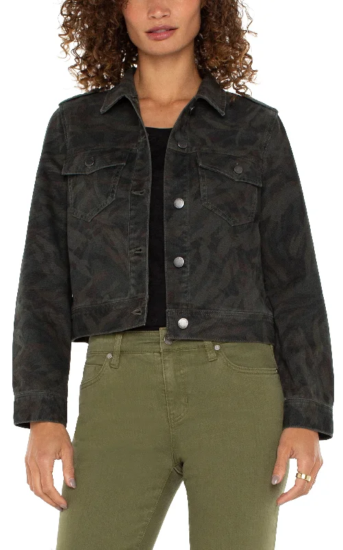 Liverpool Military Crop Jacket (Abstract Camo) Tailored Jacket Straight Jacket A-Line Jacket