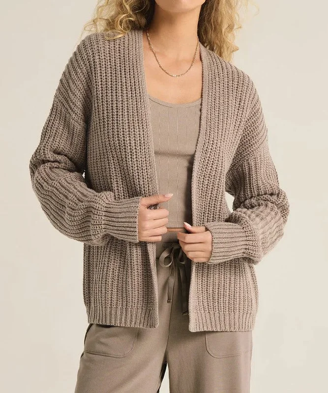 Z Supply | Sutton Rib Cardigan | Heather Taupe Elasticated Padded Insulated