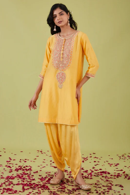 Yellow Short Kurta With Pants Pants Sale,