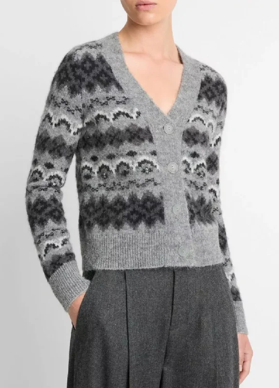 Fair Isle Cardigan Chenille Brocade Lace