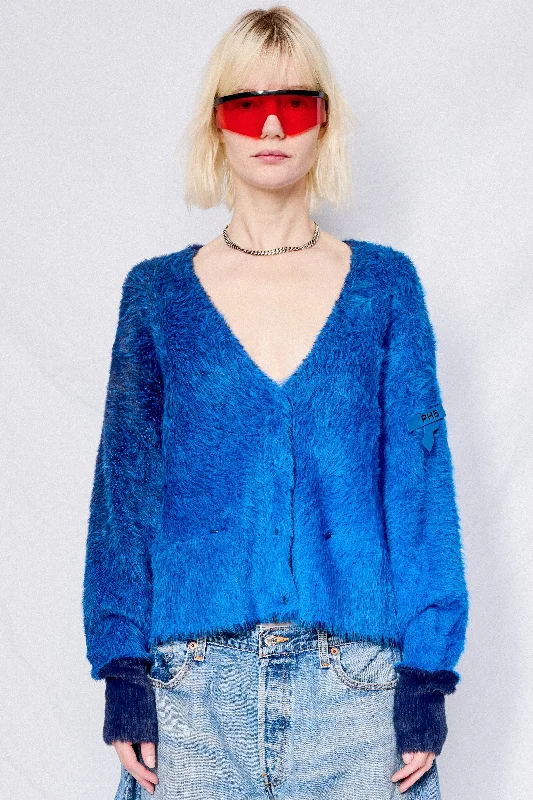 Electric Blue Ozzy Faux Fur Oversized Cardigan Chenille Fabric Brocade Fabric Lace Fabric